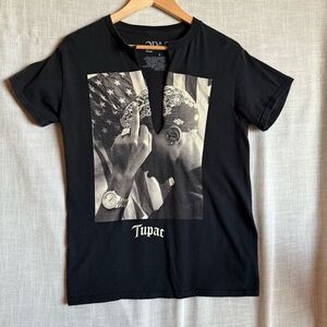 2Pac Tupac Graphic Black Rap Tee Womens Size S‎ Hip Hop Streetwear V-Neck Modify